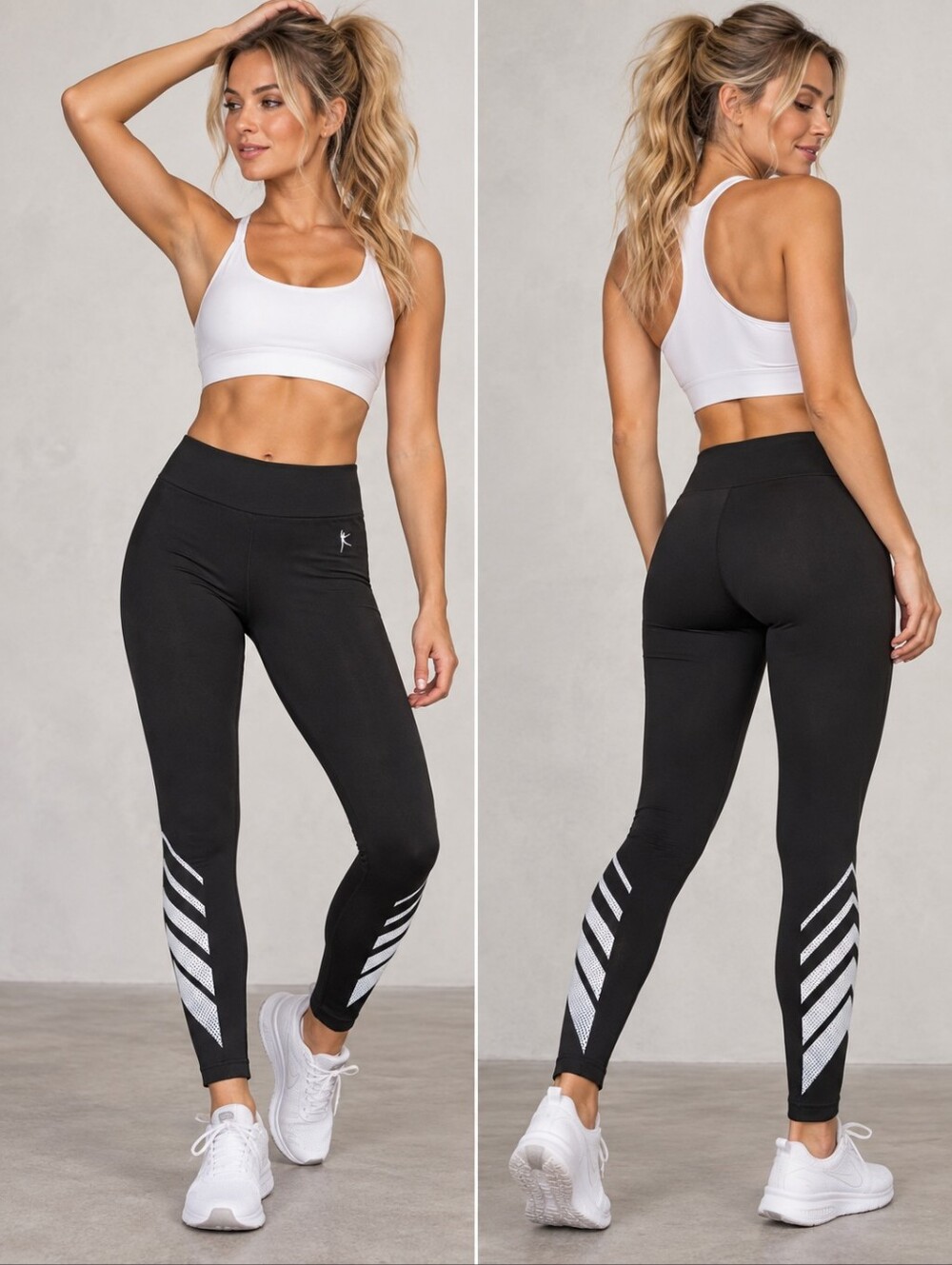 Danskin Now XS Black White Chevron Full Length Athletic Leggings